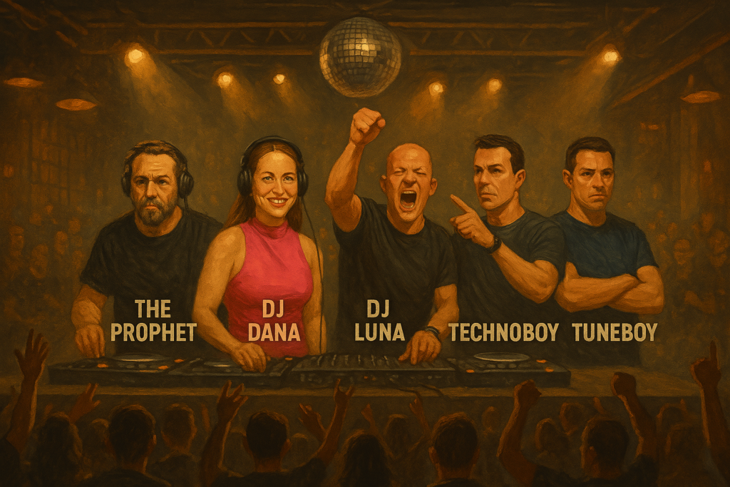 Hardstyle Mount Rushmore DJ Dana, DJ Luna, Technoboy, Tuneboy, and The Prophet